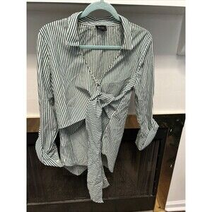 Bardot green and white striped tie-front blouse, Size Small